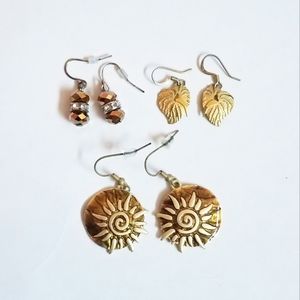 Gold & Brown Toned Earrings Bundle of 3